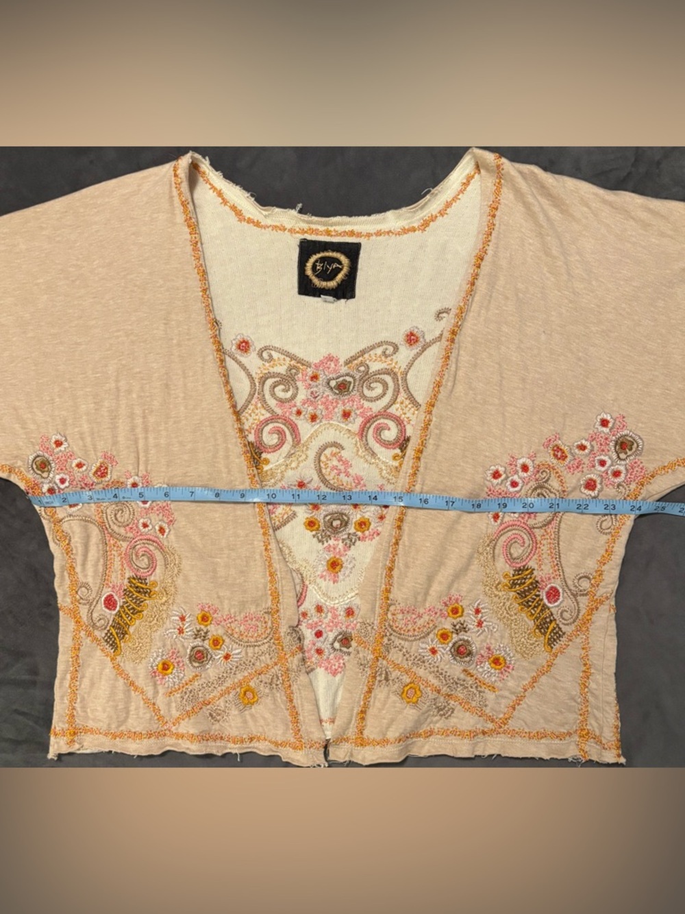 Biya Johnny Was Embroidered Linen Boho Jacket Floral Open XS - Picture 9 of 10